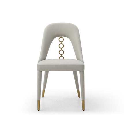 Set of Two Gray and Gold Faux Leather and Stainless Steel Dining Side Chairs