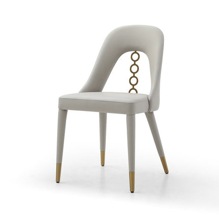 Set of Two Gray and Gold Faux Leather and Stainless Steel Dining Side Chairs