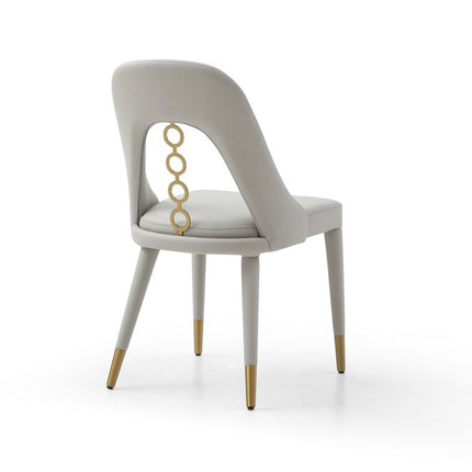 Set of Two Gray and Gold Faux Leather and Stainless Steel Dining Side Chairs