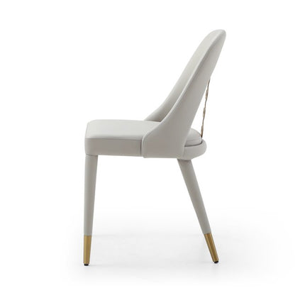 Set of Two Gray and Gold Faux Leather and Stainless Steel Dining Side Chairs