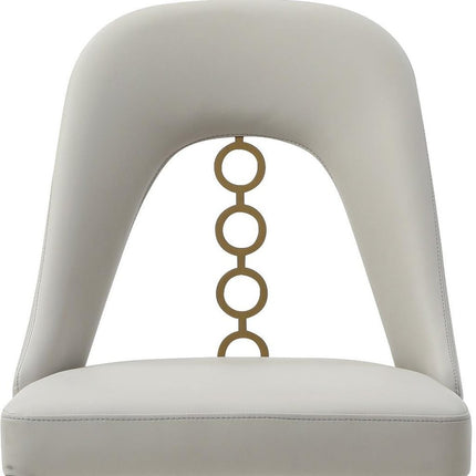 Set of Two Gray and Gold Faux Leather and Stainless Steel Dining Side Chairs