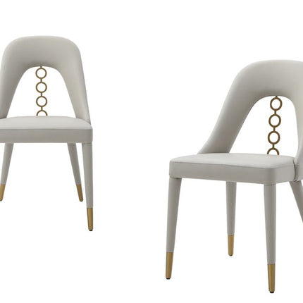 Set of Two Gray and Gold Faux Leather and Stainless Steel Dining Side Chairs