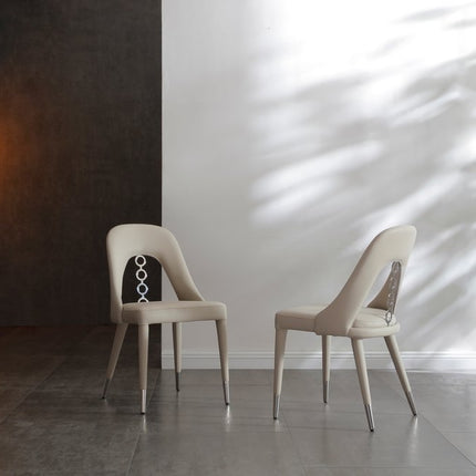 Set of Two Gray and Silver Faux Leather and Stainless Steel Dining Side Chairs