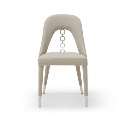 Set of Two Gray and Silver Faux Leather and Stainless Steel Dining Side Chairs