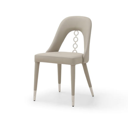 Set of Two Gray and Silver Faux Leather and Stainless Steel Dining Side Chairs
