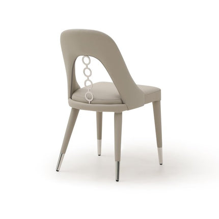 Set of Two Gray and Silver Faux Leather and Stainless Steel Dining Side Chairs