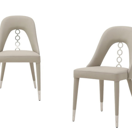 Set of Two Gray and Silver Faux Leather and Stainless Steel Dining Side Chairs