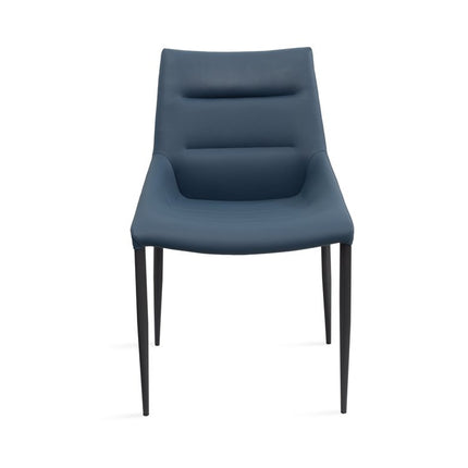 Set of Two Navy Blue and Black Faux Leather and Metal Dining Side Chairs