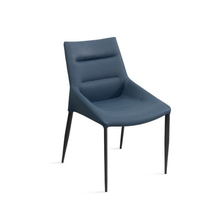 Set of Two Navy Blue and Black Faux Leather and Metal Dining Side Chairs