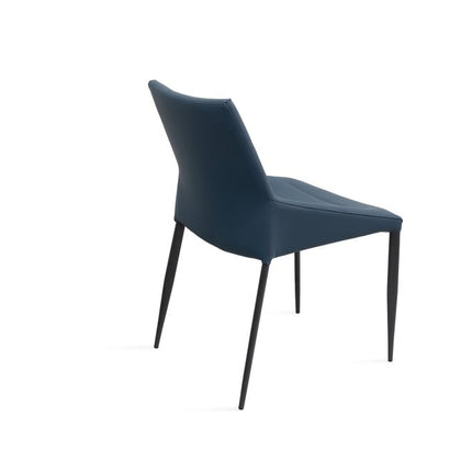 Set of Two Navy Blue and Black Faux Leather and Metal Dining Side Chairs