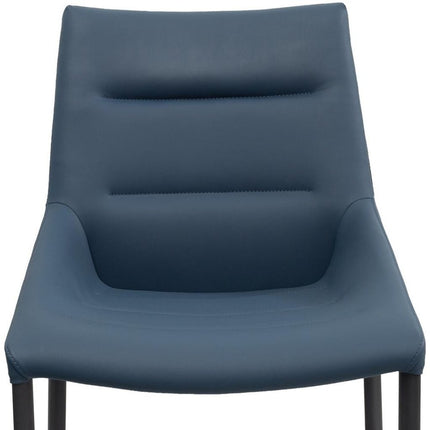 Set of Two Navy Blue and Black Faux Leather and Metal Dining Side Chairs