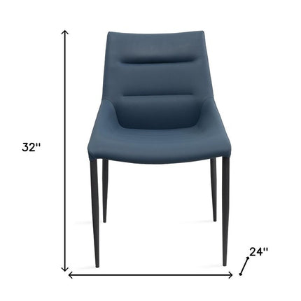 Set of Two Navy Blue and Black Faux Leather and Metal Dining Side Chairs