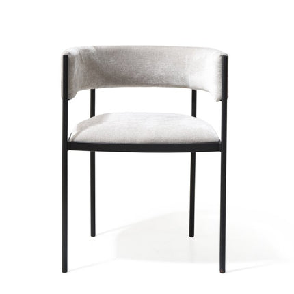 Set of Two Light Gray and Black Fabric and Steel Open Back Dining Arm Chairs