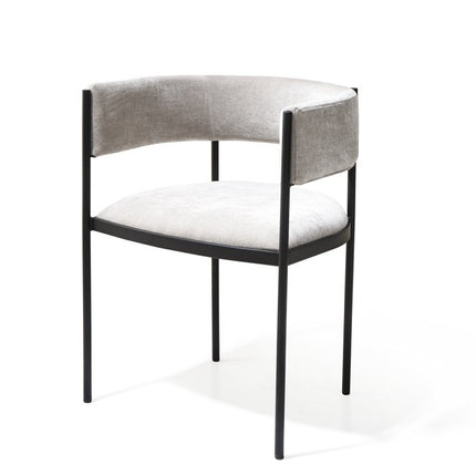 Set of Two Light Gray and Black Fabric and Steel Open Back Dining Arm Chairs