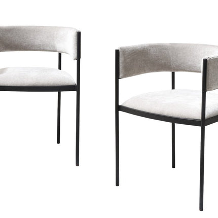 Set of Two Light Gray and Black Fabric and Steel Open Back Dining Arm Chairs