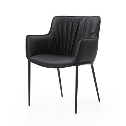 Black Faux Leather and Steel Dining Arm Chair