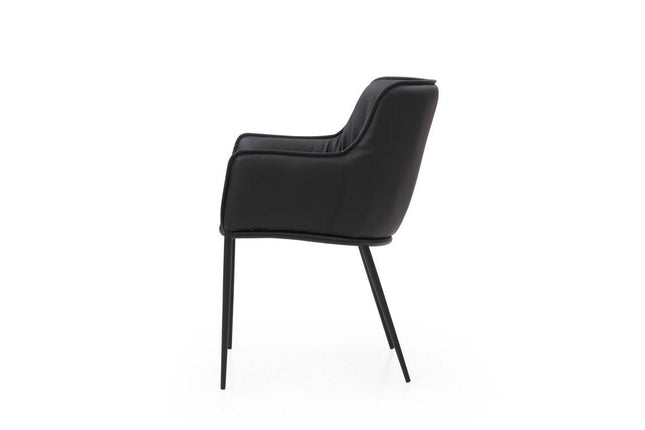 Black Faux Leather and Steel Dining Arm Chair HomeRoots