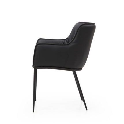 Black Faux Leather and Steel Dining Arm Chair