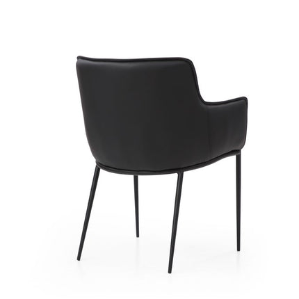 Black Faux Leather and Steel Dining Arm Chair