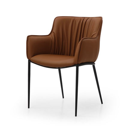 Brown and Black Faux Leather and Steel Dining Arm Chair