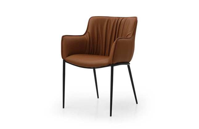 Brown and Black Faux Leather and Steel Dining Arm Chair HomeRoots