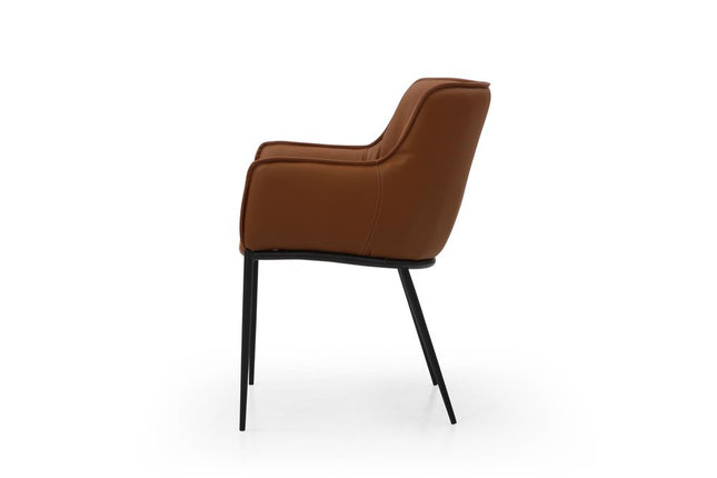 Brown and Black Faux Leather and Steel Dining Arm Chair HomeRoots