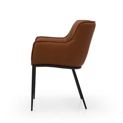 Brown and Black Faux Leather and Steel Dining Arm Chair