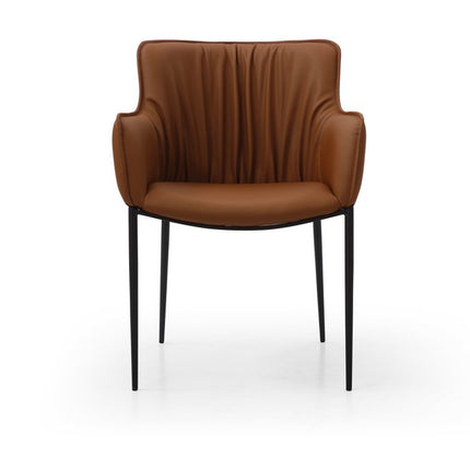 Brown and Black Faux Leather and Steel Dining Arm Chair