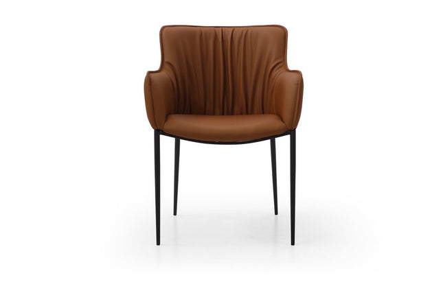 Brown and Black Faux Leather and Steel Dining Arm Chair HomeRoots