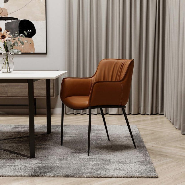 Brown and Black Faux Leather and Steel Dining Arm Chair HomeRoots