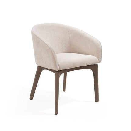 Taupe and Brown Boucle And Faux Leather Dining Arm Chair