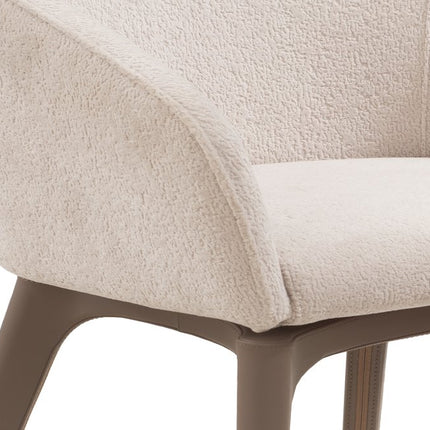 Taupe and Brown Boucle And Faux Leather Dining Arm Chair