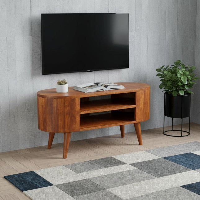 35" Brown Solid Wood Enclosed and Open Storage TV Stand HomeRoots
