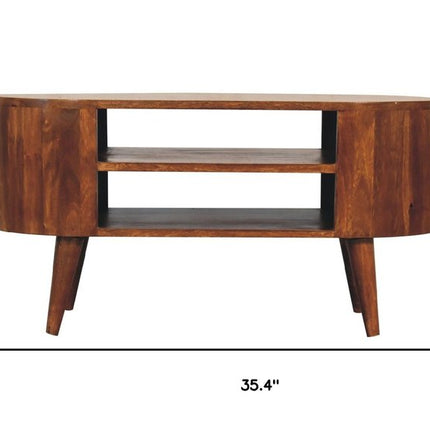 35" Brown Solid Wood Enclosed and Open Storage TV Stand HomeRoots