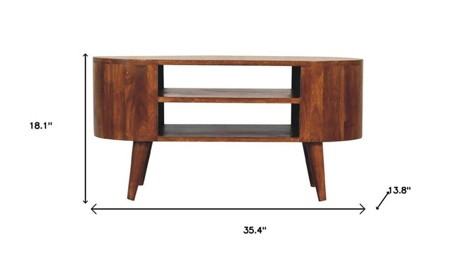 35" Brown Solid Wood Enclosed and Open Storage TV Stand HomeRoots