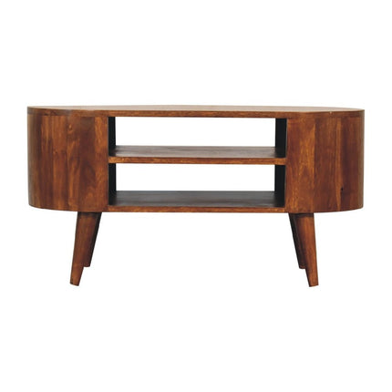 35" Brown Solid Wood Enclosed and Open Storage TV Stand HomeRoots