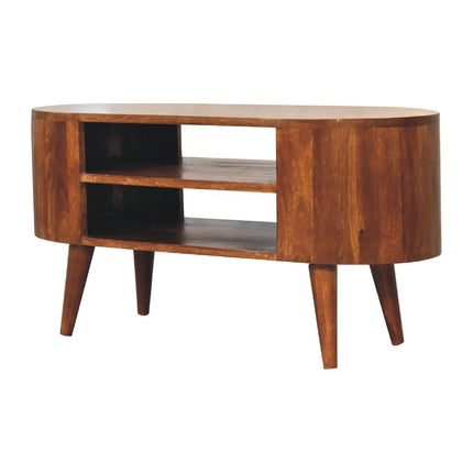 35" Brown Solid Wood Enclosed and Open Storage TV Stand HomeRoots