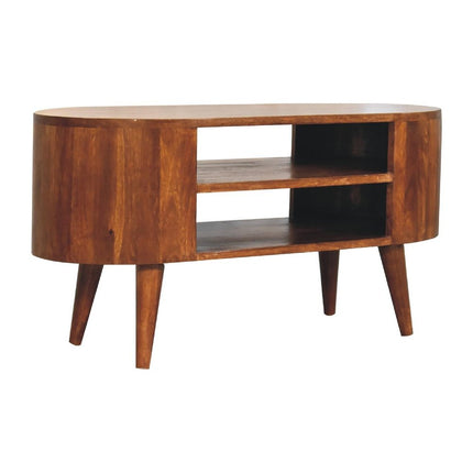 35" Brown Solid Wood Enclosed and Open Storage TV Stand HomeRoots