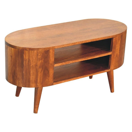 35" Brown Solid Wood Enclosed and Open Storage TV Stand HomeRoots