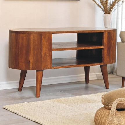 35" Brown Solid Wood Enclosed and Open Storage TV Stand