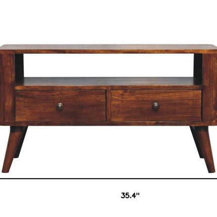 35" Brown Solid Wood Enclosed and Open Storage TV Stand HomeRoots