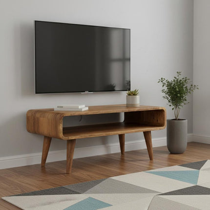 26" Brown Solid Wood Open Shelving TV Stand HomeRoots
