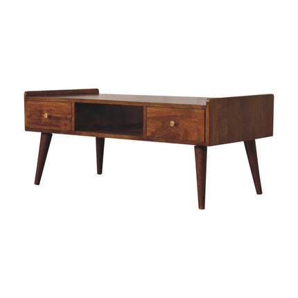 39" Brown Solid Wood Enclosed and Open Storage TV Stand
