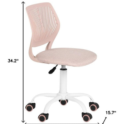 Pale Pink and White Adjustable Height Swivel Rolling Office Chair HomeRoots