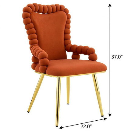 Set of Two Brown and Gold Velvet Dining Arm Chairs