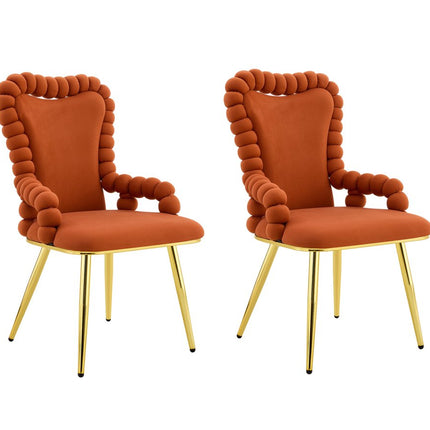 Set of Two Brown and Gold Velvet Dining Arm Chairs