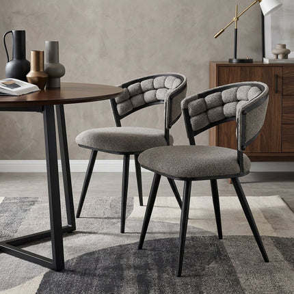 Set of Two Gray and Black Velvet Dining Side Chairs