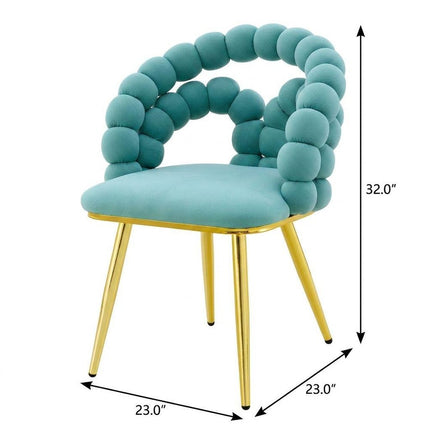 Set of Two Teal Blue and Gold Velvet Dining Side Chairs