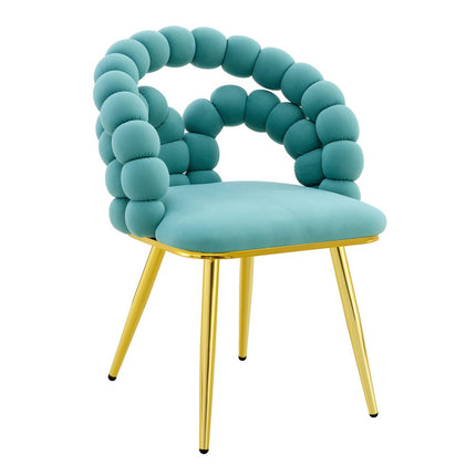 Set of Two Teal Blue and Gold Velvet Dining Side Chairs