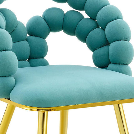 Set of Two Teal Blue and Gold Velvet Dining Side Chairs